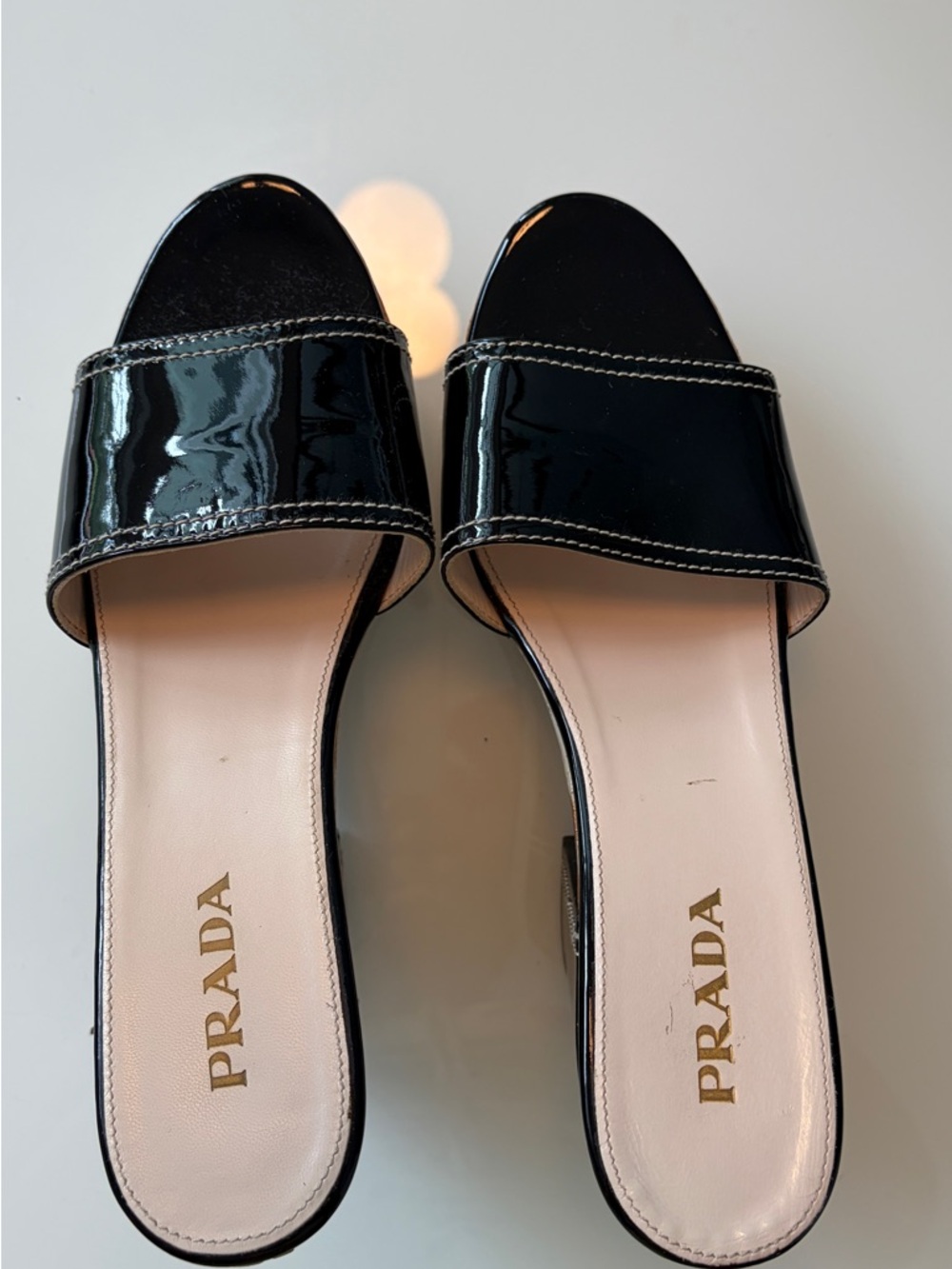 Prada Black Patent Slide Mules